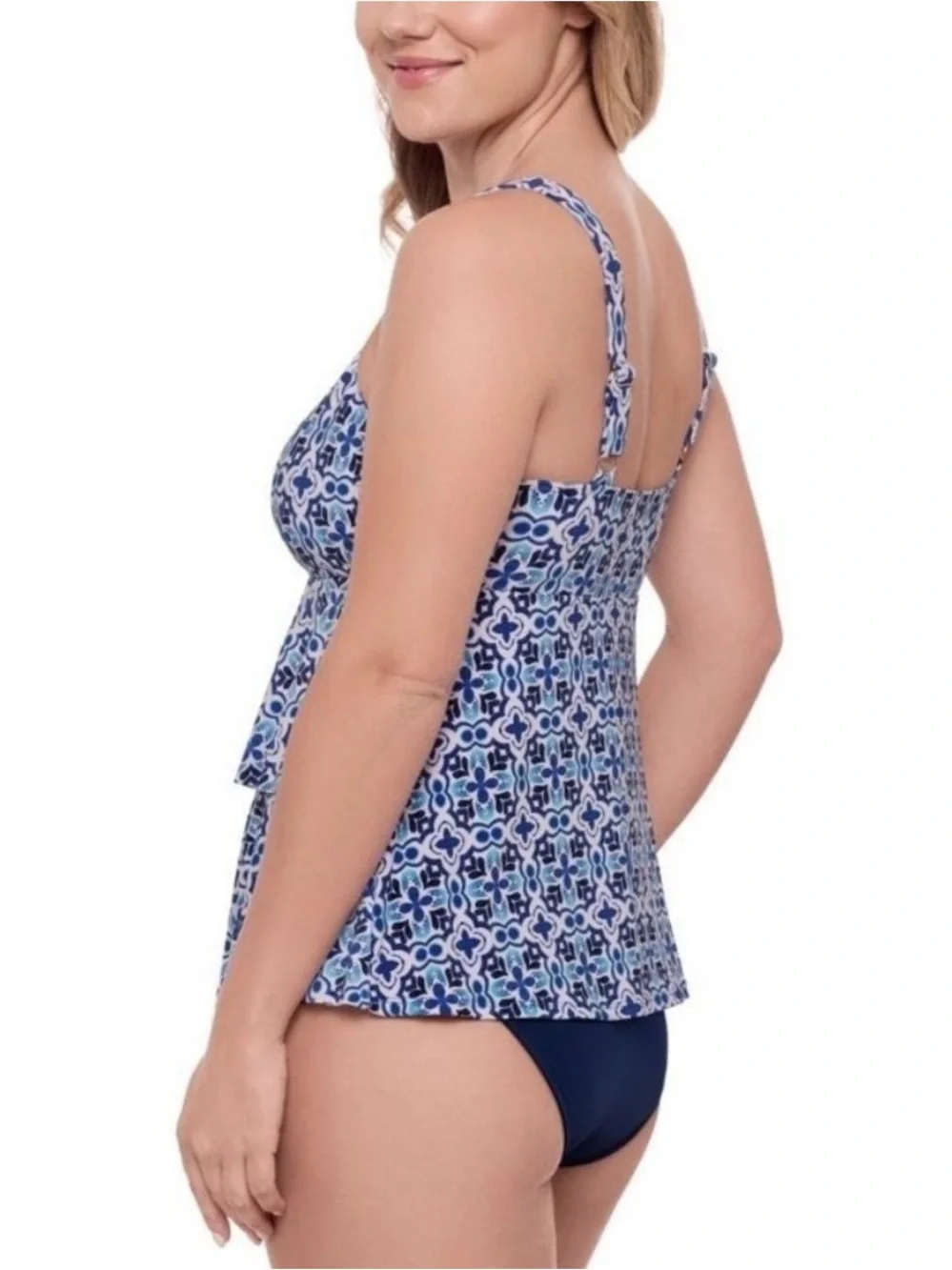 NWTs SWIM SOLUTIONS HIGH LOW DOUBLE TIER FAUXKINI - Size 14 - Blue - Picture 2 of 6